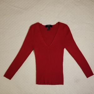 🦋 Forever 21 Red Ribbed Cropped V-Neck Sweater 🦋
